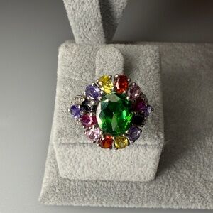 Vibrant Green and Multicolor Gemstone Ring